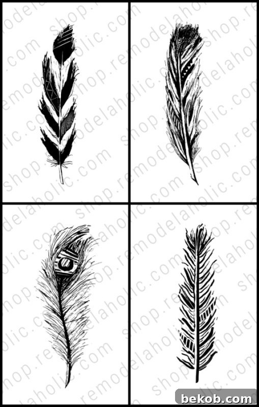 Feather Printable Art Set 4x, Remodelaholic