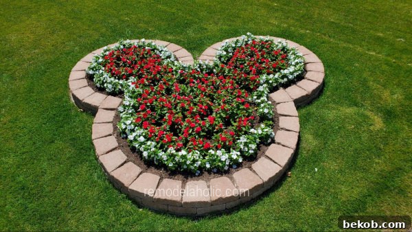 DIY Mickey Mouse planter bed with landscaping blocks