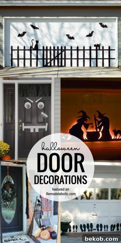 Add A Bit Of Spooky To Your Home Exterior With Halloween Door Decorations For The Garage Or Front Door Featured On Remodelaholic.com