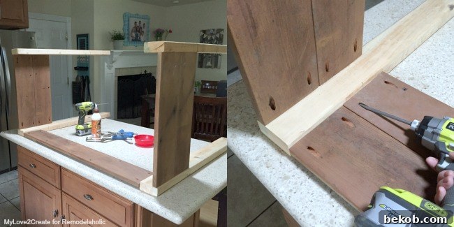 Attaching long front panel boards with pocket hole screws to complete the planter box frame, by MyLove2Create for Remodelaholic