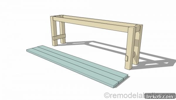 Instructions for preparing the tabletop planks, laid upside down before attaching braces for the no-nails console table. Plans by @Remodelaholic