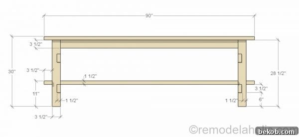 Detailed building plans for a no-nails console table, demonstrating easy disassembly for moving and storage. Designed by Shabbyfufu, plans by @Remodelaholic