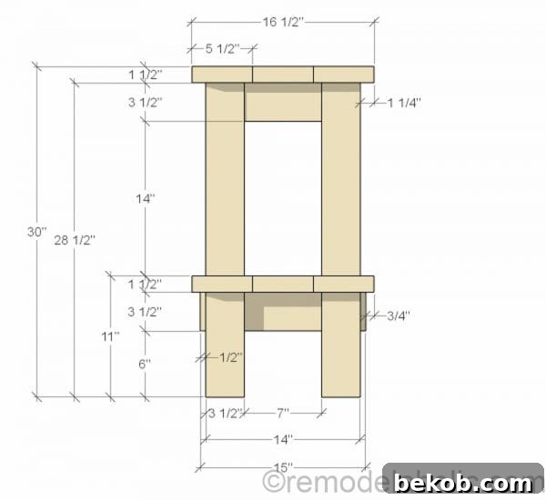 Assembly diagram for the Shabbyfufu no-nails console table, showing components for easy construction and portability. Plans by @Remodelaholic