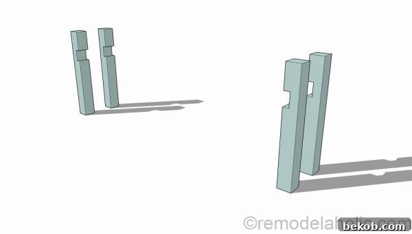 Detailed image showing how to notch the 4x4 legs for the console table's bottom shelf. This step is crucial for the no-nails design and stability. Plans by @Remodelaholic