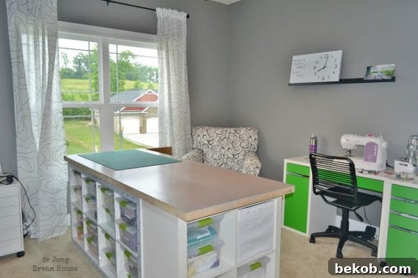 Organized craft table with integrated storage by DeJong Dream House