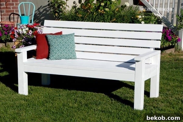 Sturdy and stylish DIY 2x4 garden bench by The Creative Mom