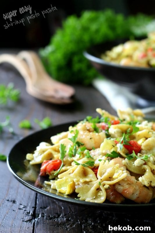 Easy Shrimp Pesto Pasta - a vibrant and speedy dinner option.