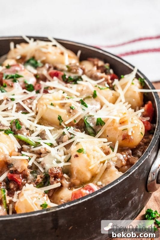 20-Minute, One-Pan Gnocchi with Sausage and Spinach - a hearty and quick dish.