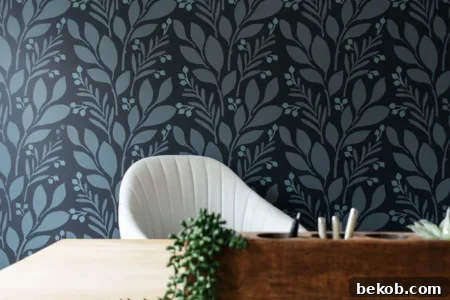 Wall Stencil after applying Benjamin Moore Aegean Teal horizontally via Bloom in the Black