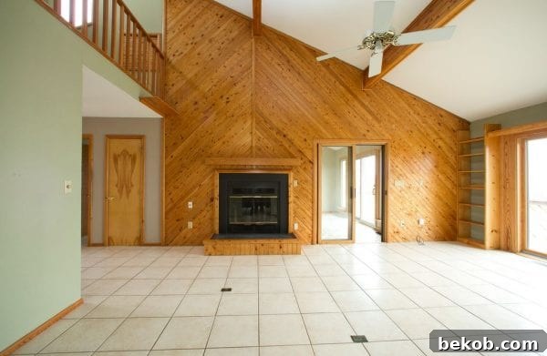 Ellis & Page Living Room Beams after staining, revealing paneled construction