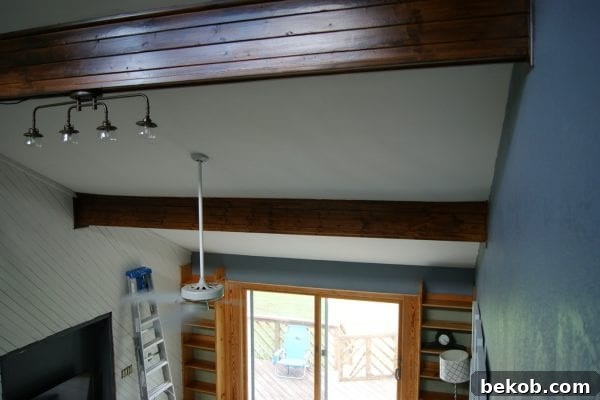 Gel stained beam after two coats for full coverage