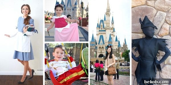 A vibrant collage of easy Disney costume ideas, perfect for families looking for creative and simple Halloween outfits.