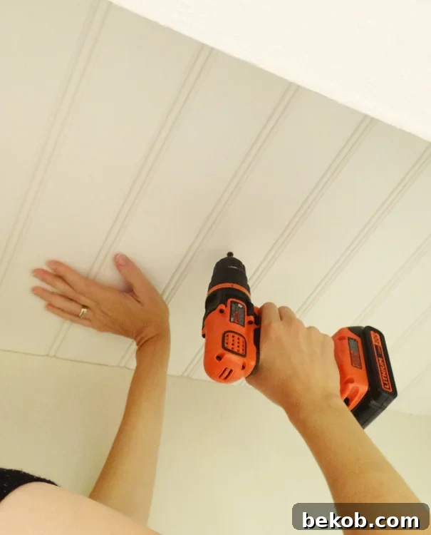 Attaching Beadboard Panels to Ceiling Supports