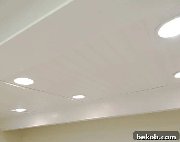 Finished Beadboard Basement Ceiling with Fresh Paint