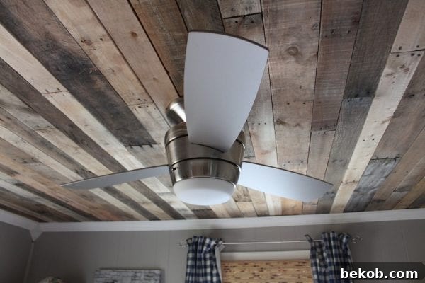 Gorgeous DIY Rustic Wood Ceiling by Maple Leaves and Sycamore Trees featured on Remodelaholic