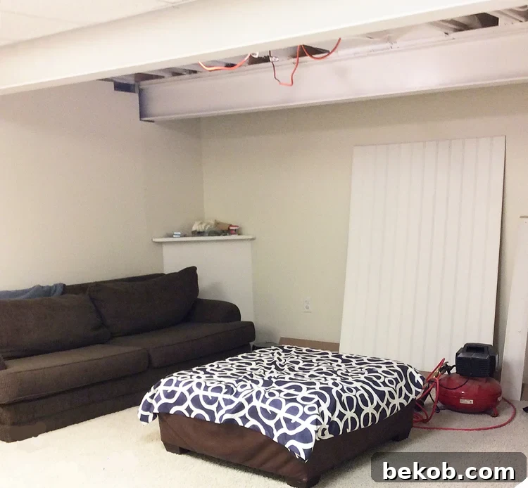 Basement Ceiling Demolition Progress for Beadboard Installation