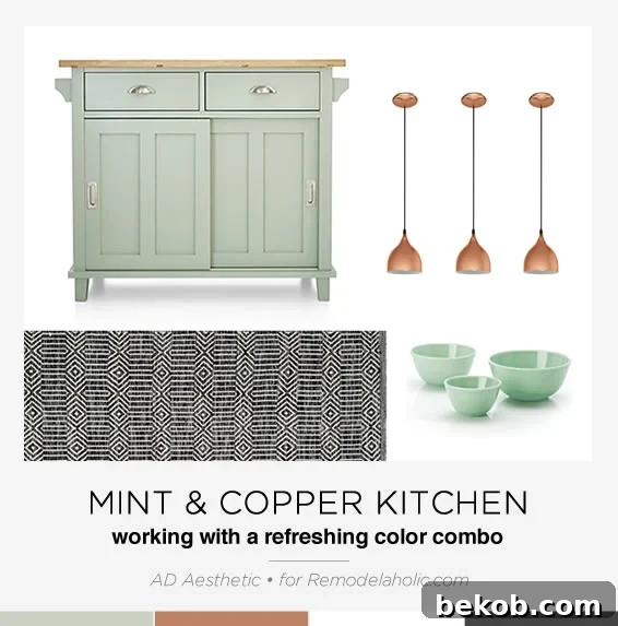 Create a beautiful, modern and fresh mint and copper kitchen with tips, inspiration, and product picks