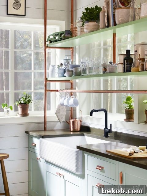 House Beautiful - Mint and Copper Elements in a Compact Kitchen Space