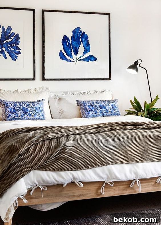 Minimalist Modern Coastal Bedroom with Indigo Blue Accents