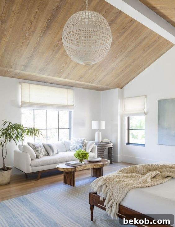 Elegant Modern Coastal Bedroom with White Linens and Wood Accents