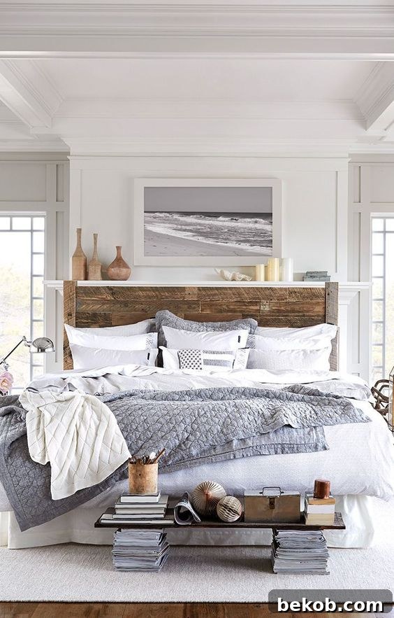 Luxurious Modern Coastal Bedroom with Deep Blue and White Palette