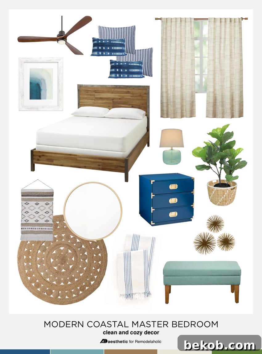 Curated Mood Board for a Modern Coastal Bedroom: Furniture, Decor, and Lighting Ideas
