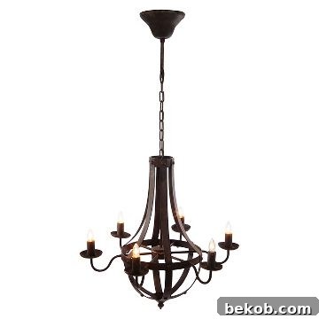 Rustic farmhouse dining room chandelier idea: elegant rustic chandelier replaces bohemian rattan fixture, adding a touch of traditional country charm.