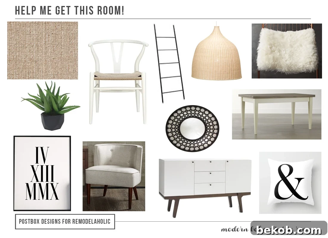 Get The Look: Boho Chic Dining Room Mood Board with budget-friendly links for Wishbone Chairs, Jute Rug, Dining Table, Rattan Light Fixture, and more to create a stunning bohemian space.
