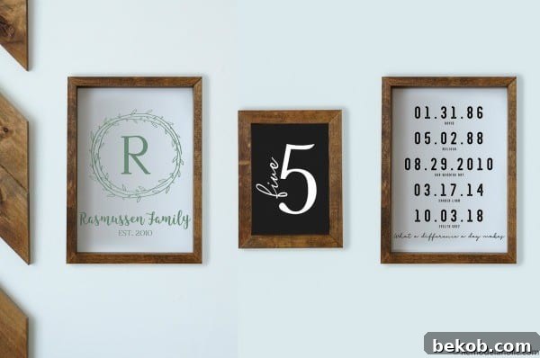 Family Gallery Wall Bundle Family Name Monogram, Number, Important Dates #remodelaholic - A cohesive set of personalized family art prints.