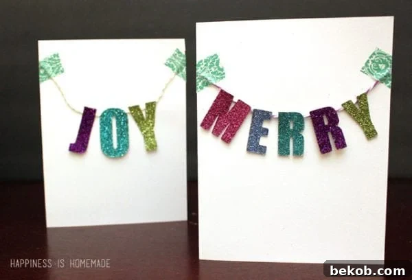 Simple Christmas Card Crafts to Make This Year 7 Glittered Chipboard Banner Christmas Cards