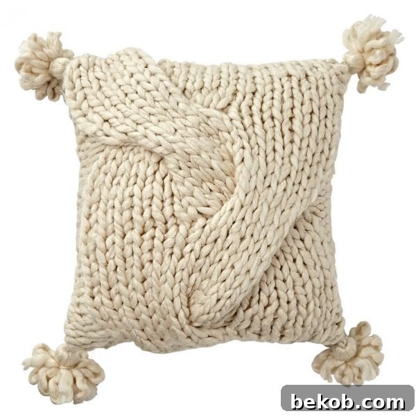Neutral Living Room Chunky Knit Throw Pillow