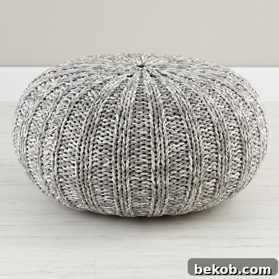Neutral Living Room Grey Pouf