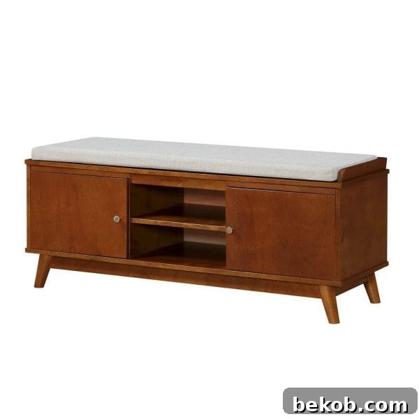 Neutral Living Room Mid Century Modern Entryway Bench