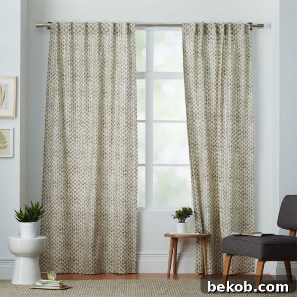 Neutral Living Room Stamped Dot Curtains
