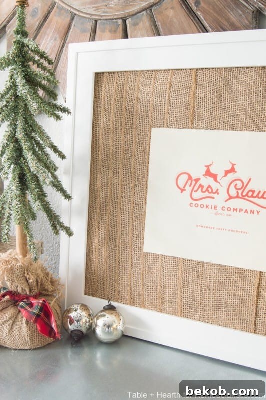 DIY Christmas Decorations: Mrs. Claus Printable in a layered burlap frame for easy holiday vignettes #remodelaholic