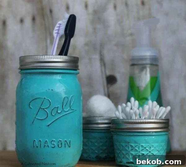 DIY Painted Mason Jar Bathroom Organizer