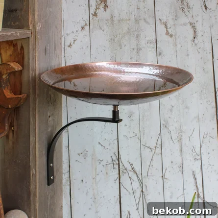 A contemporary burnt copper bird bath with a sleek wall-mount bracket, inspiring a DIY corbel shelf idea.